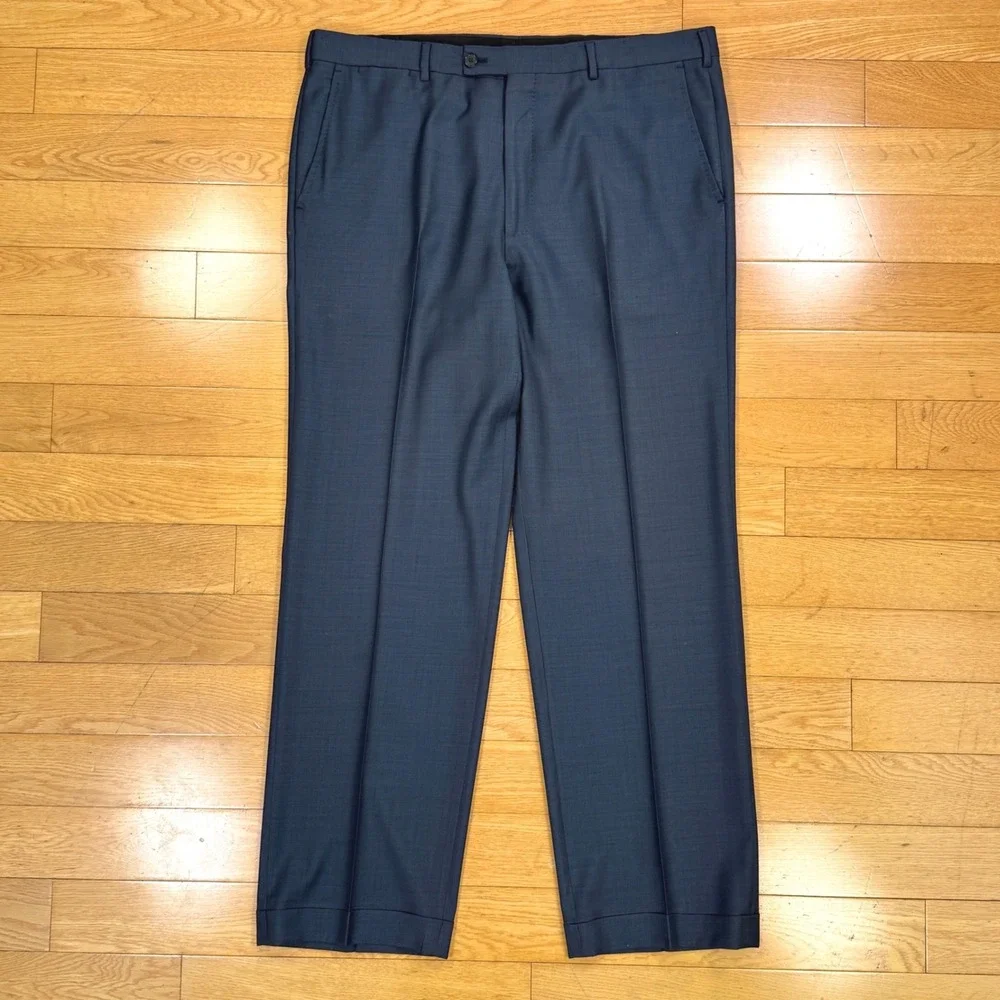 Valentino Mens 44 Blue Gray 100% Virgin Wool Flat Front Cuffed Dress Pants Italy